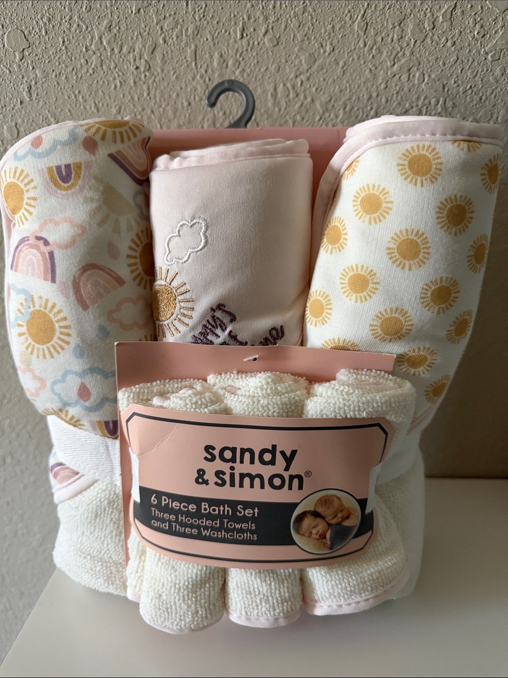 Sandy & Simon Pink Sunny Hooded Baby Towel Set - 6 Piece